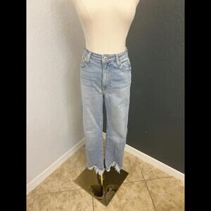 Jonathan Simkhai Stylish Light Wash High-Waisted Frayed Hem Jeans
